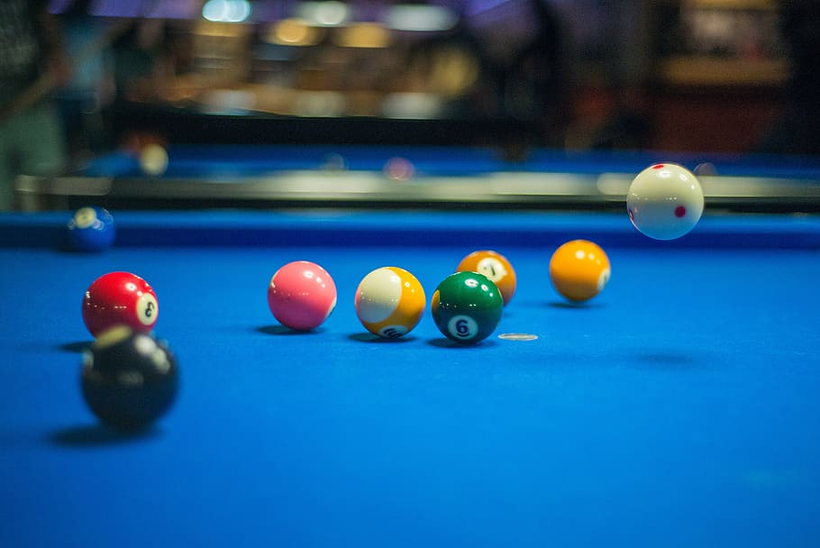 assorted-color billiard balls, pool, balls, cue, game, fun, activity, sport, leisure, play