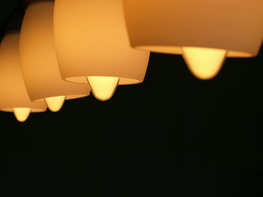 lights, black, room, lamp, glow, light bulbs, bulbs, orange, yellow, line