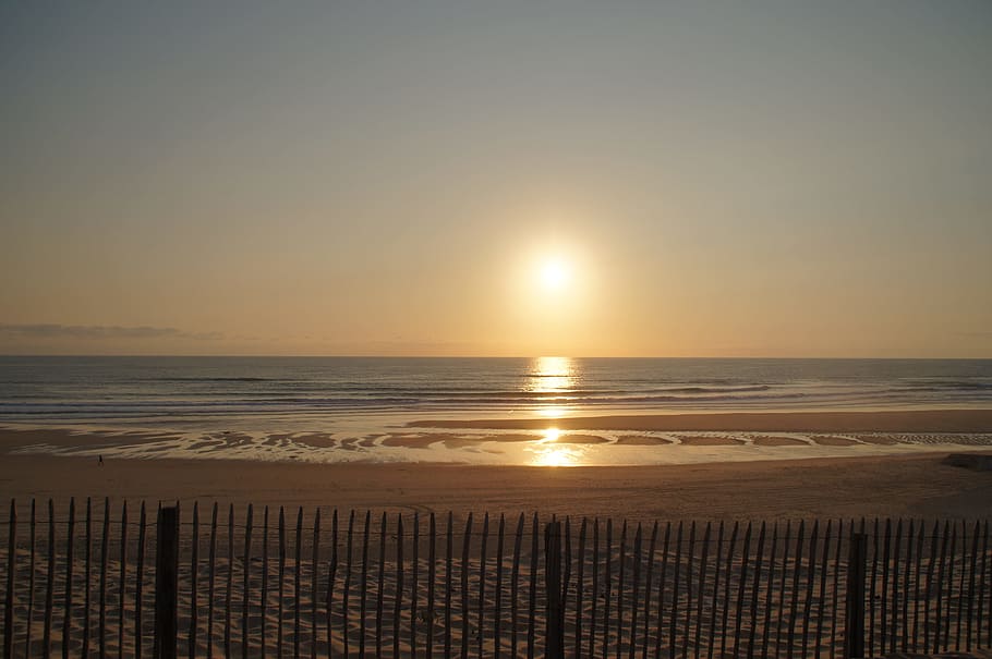 Sunset, Beach, Biscarrosse, Ocean, sunset, beach, atlantic, dune, sea, relax, rock