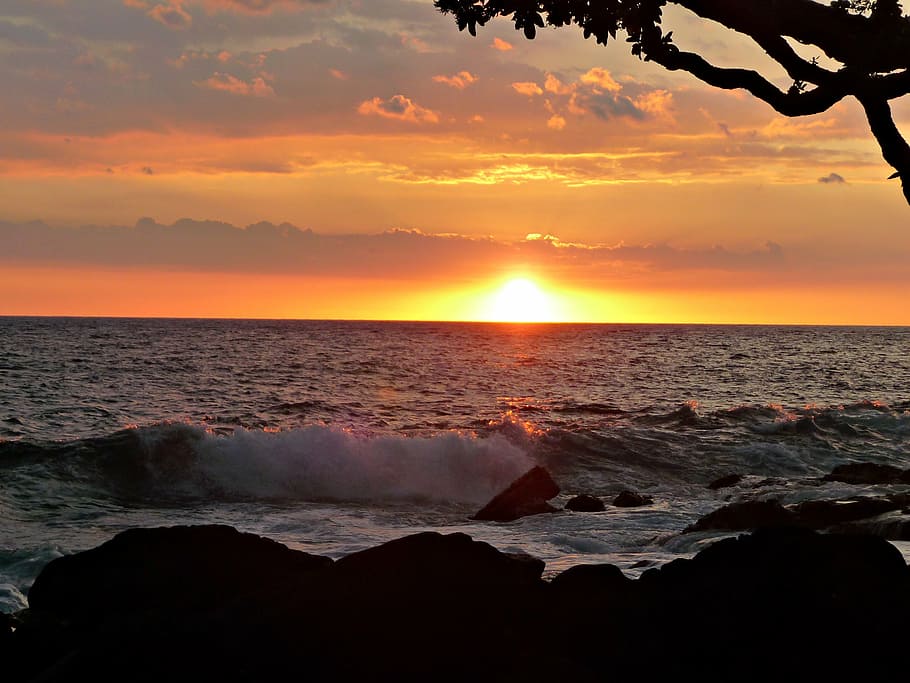 sunset, hawaii, photographic background, beach, ocean, sea, vacation, summer, travel, lifestyle
