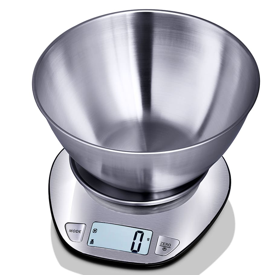 kitchen scales, Kitchen Scale, Scales, electronic scales, cooking, kitchen Utensil, steel, stainless Steel, metal, isolated