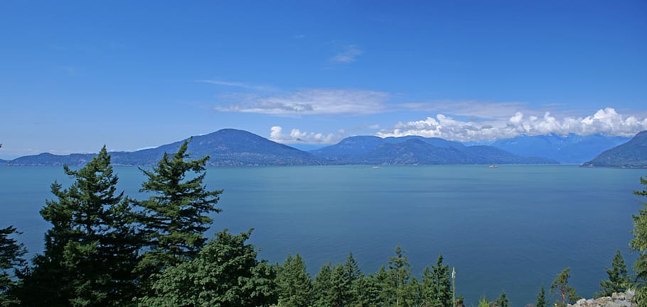 howe sound, vancouver, british columbia, mountain, scenics - nature, sky, tranquil scene, beauty in nature, plant, tranquility