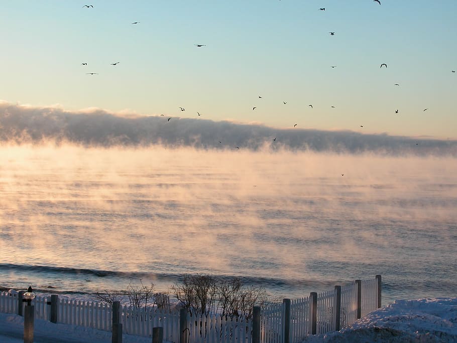 Ocean, Nh, Usa, Sea Smoke, New England, cold, water, nature, outdoors, built structure