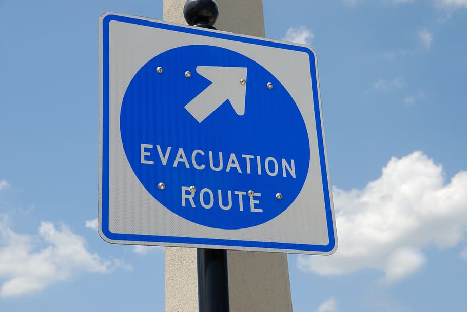 Evacuation, Sign, Signage, Safety, evacuation sign, emergency, direction, escape, exit, security