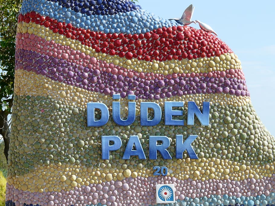 Obra de arte, arte, arte moderno, Duden Park, Antalya, Turquía, colorido, color, texto, fruta