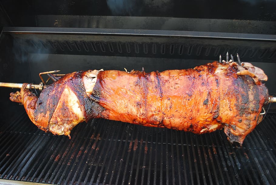 roasted, pig, grill, roasting, rotisserie, meal, barbecue, cooking, cooked, piglet