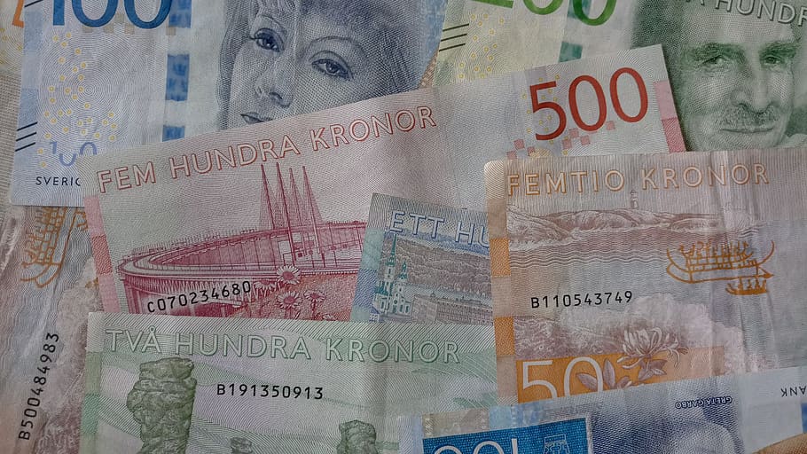sweden, crowns, currency, money, bank note, cash, swedish krona, finance, business, paper currency