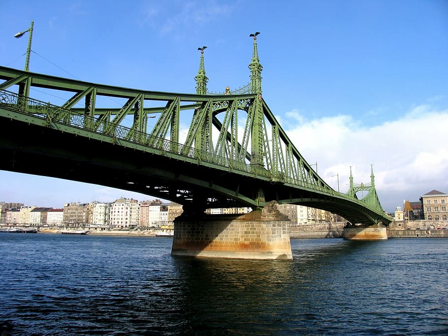 budapest, jembatan, langit biru, danube, sungai, ibu kota, pilar, jembatan liberty, scape, koneksi