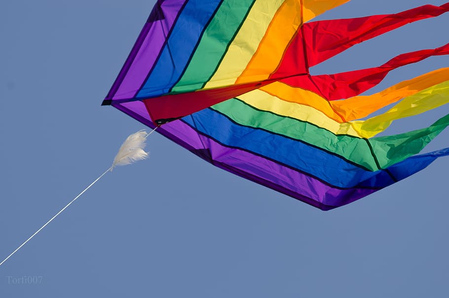 multi-colored, kite, sky, colored, dragons, flying kites, blue, height, summer, spring