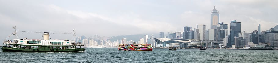 blanco, barco, mar, hong kong, puerto de victoria, el rascacielos, ciudad, ensenada, vidrio de construcción, arquitectura