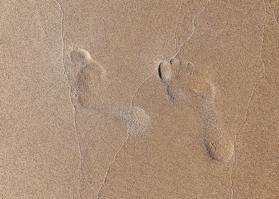 footprints, sand, beach, nature, summer, outdoor, foot, land, backgrounds, full frame