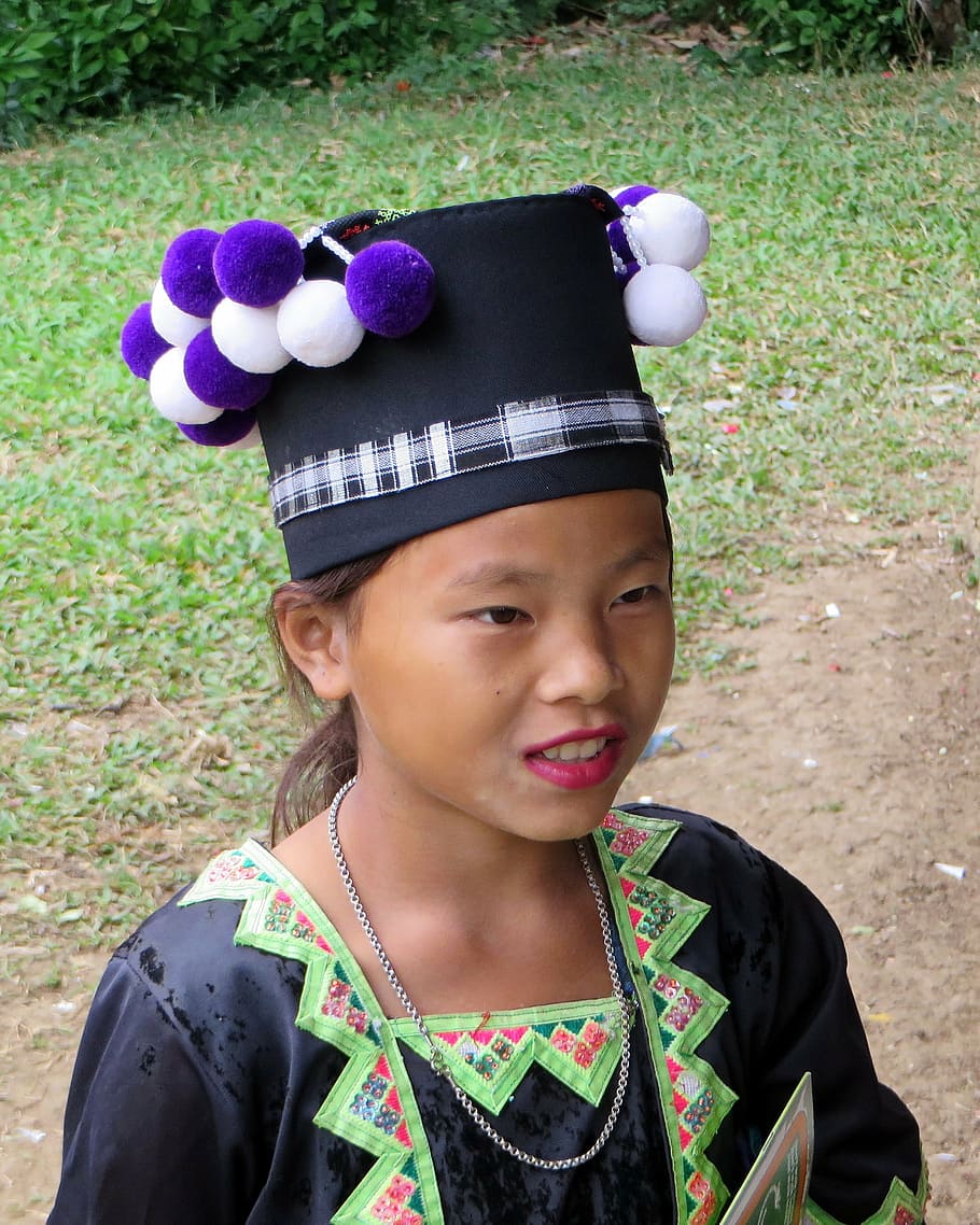 laos, girl, hmong, black hmong, students, schoolchildren, tradition, one person, childhood, child