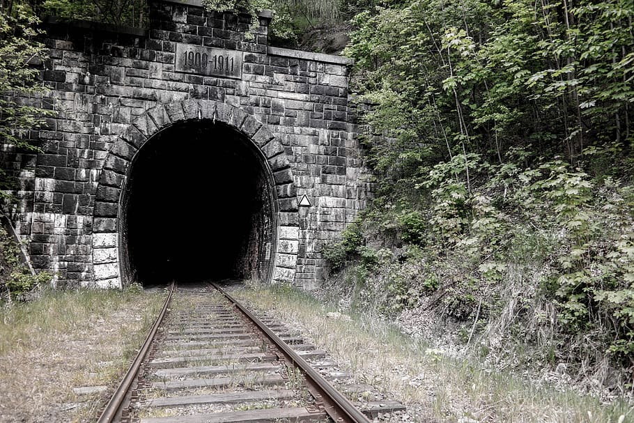 tunnel, tracks, jedlina masovian voivodeship, obsolete, the darkness, dark, 20 age, rail transportation, railroad track, track