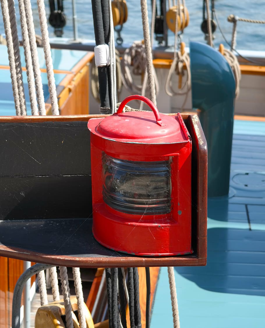 lâmpada, vermelho, navio, luz, velho, lanterna, barco à vela, Copenhaga, Dinamarca, embarcação náutica