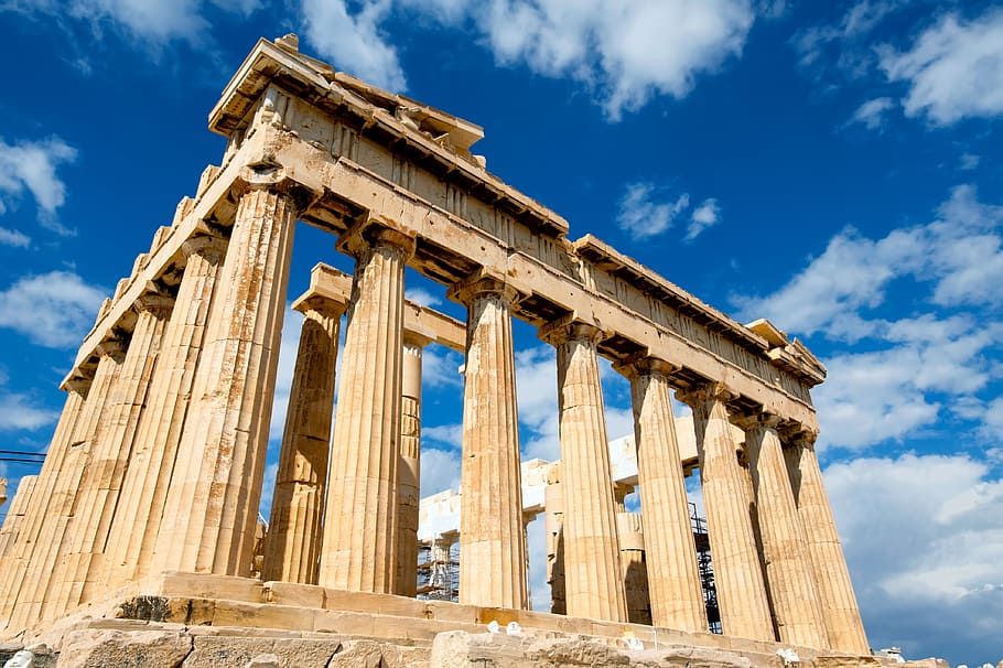 ベージュコンクリートmossuem, ギリシャ, 宮殿, 空, パルテノン神殿, 象徴的な遺跡, 建物, ヨーロッパ, 古代, 建築