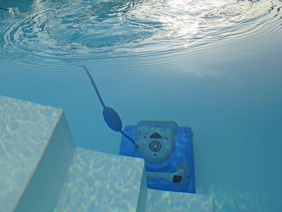 water, cleaner, swimming, pool, swimming pool, cleaning, robot, blue, stairs, wave