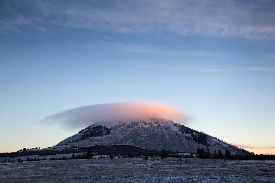 Bunsen Peak, sunrise, mountain at daytime, winter, sky, snow, cold temperature, mountain, beauty in nature, scenics - nature