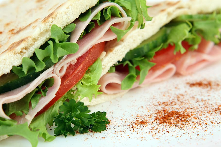 sandwich, lettuce, sliced, tomatoes, cold, cuts, appetizer, bread, bun, catering