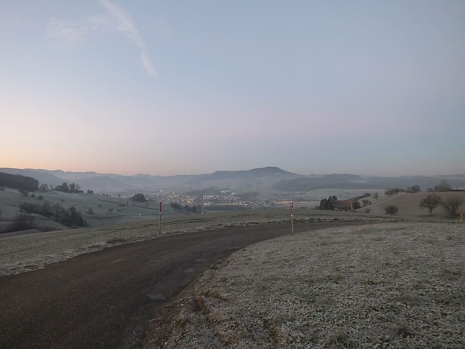 fog, cold, icy, wintry, winter, away, road, sky, landscape, environment