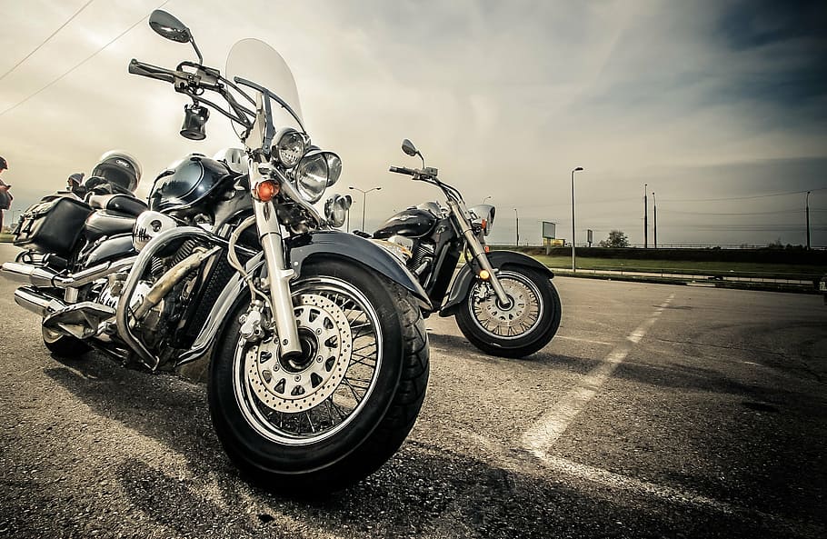 foto, preto, motocicleta chopper, ao lado, motocicleta, bicicleta, motocicletas, transporte, verão, motocicleta pesada