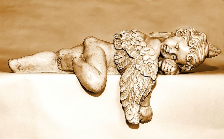 anjo estatueta de cerâmica, anjo, anjo da guarda, figura de anjo, anjo de natal, sono, mentindo, asa, figura, estátua