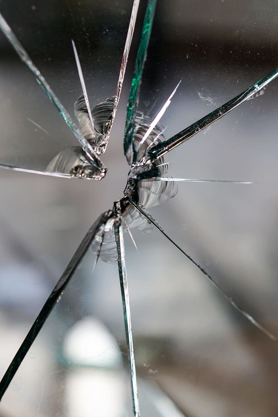 clear glass panel, glass, broken, fragmented, hole, crack, disc, window, glass breakage, splitter