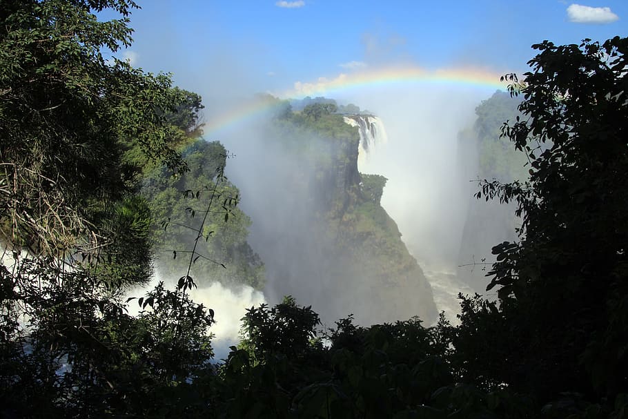 landscape photography, rainbow, viktoriofaelle, africa, zimbabwe, waterfall, water, victoria case, river, zambezi