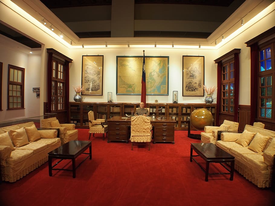 office, chiang kai-shek, wax, indoors, architecture, table, seat, furniture, built structure, frame