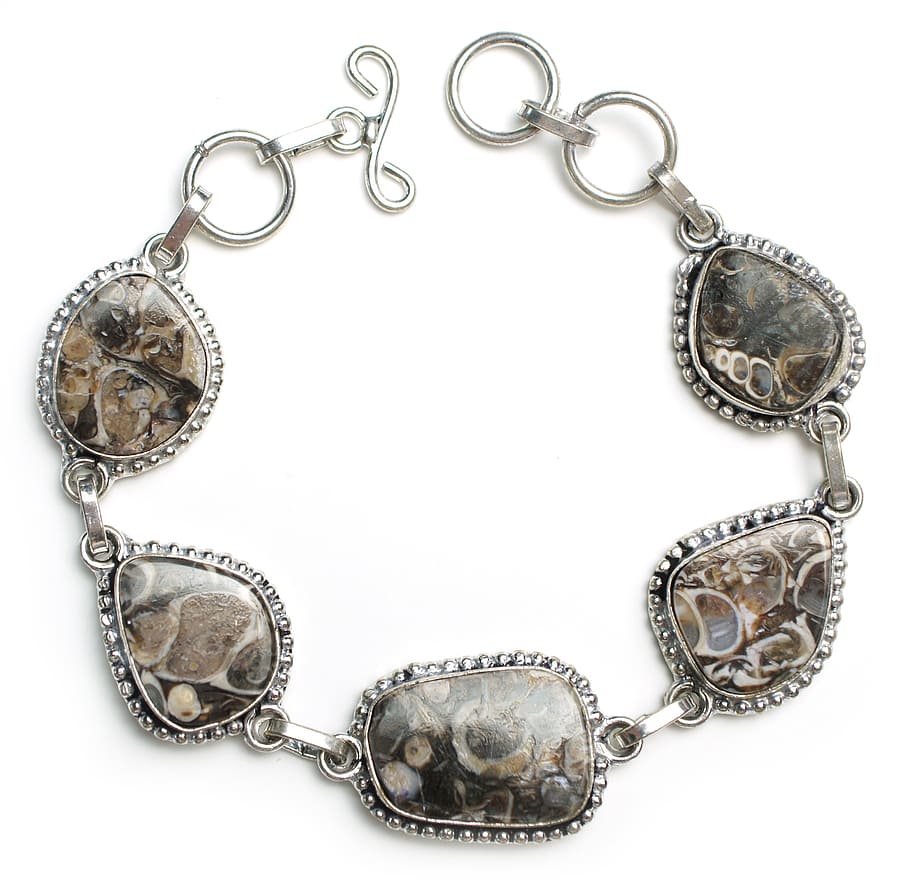 close, beaded, black, silver-colored chain charm bracelet, turritella, bracelet, stone, sterling, silver, jewelry