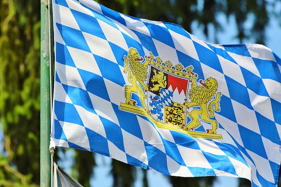 flag, bayern flag, bavaria flag, bavaria, blow, flutter, wind, blue, patriotism, nature