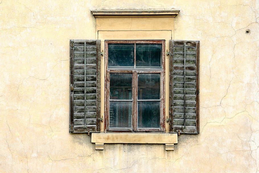 opened windowpane, window, shutter, home, building, facade, wall, architecture, old, wall - Building Feature