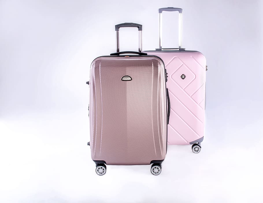 dois, rosa, difícil, malas de viagem, bagagem, metálico, caso, luguagge metálico, mala, viagem
