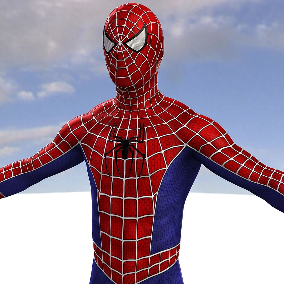 man, comic, spider, one person, sky, cloud - sky, leisure activity, front view, standing, real people