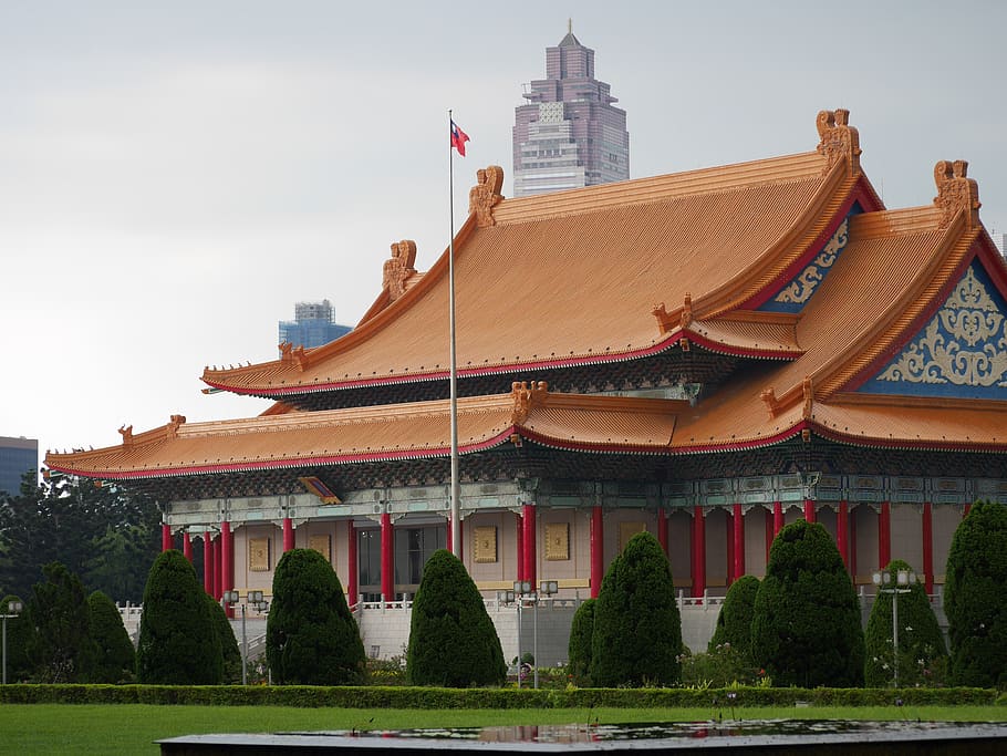 chinese, building, roof, taiwan, taipei, traditional, garden, architecture, landmark, culture