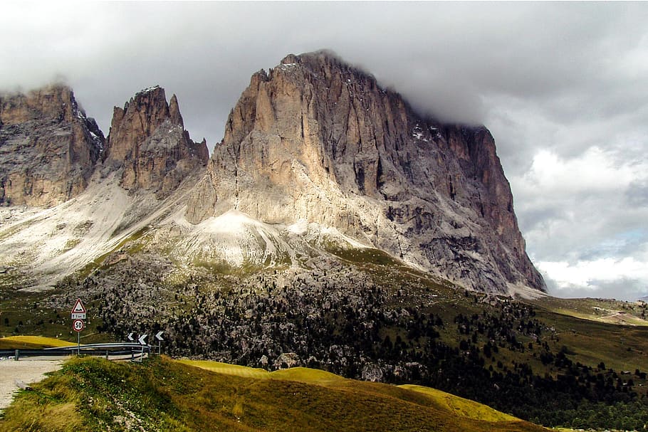 Dolomites, Val Gardena, Step, step gardena, italy, hiking, clouds, sky, mountain, landscape