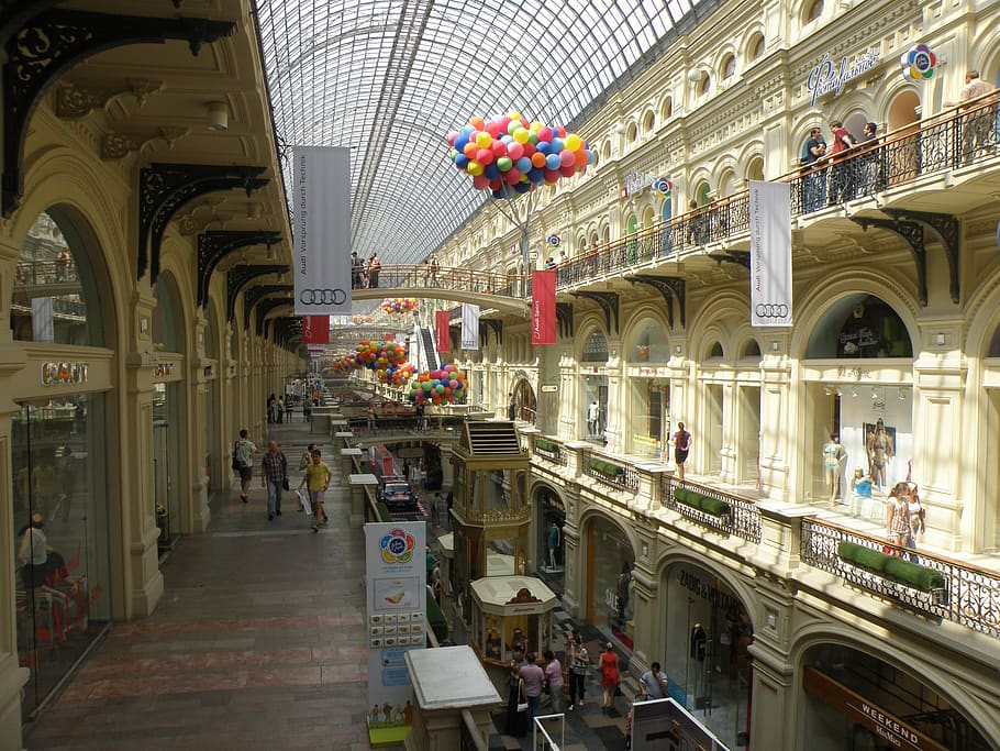 shopping center, business center, goma de mascar, o interior do, Moscou, arquitetura, arco, estrutura construída, pessoas reais, grande grupo de pessoas