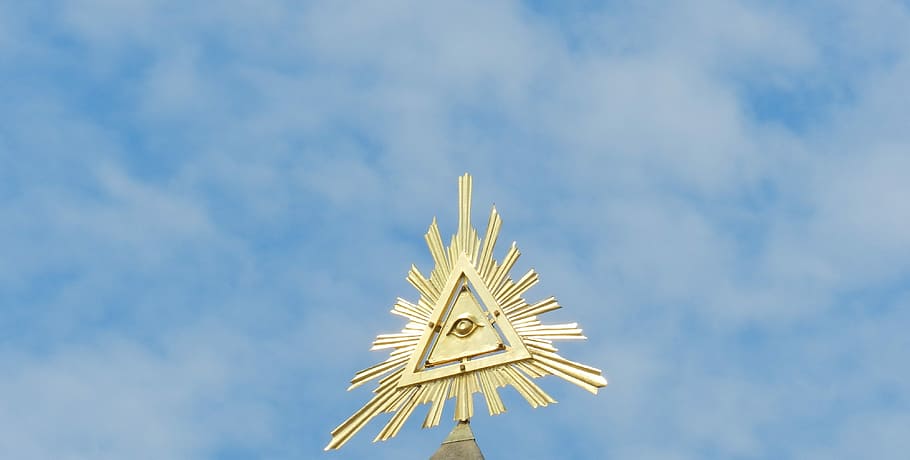 close-up photo, gold, seeing, eye decor, Triangle, Trinity, Religion, Eye, faith, illuminati