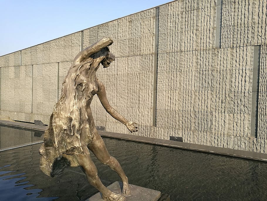 Tragedy, Nanjing, Sculpture, killed in the nanjing massacre memorial hall, water, outdoors, day, architecture, animal themes, art and craft