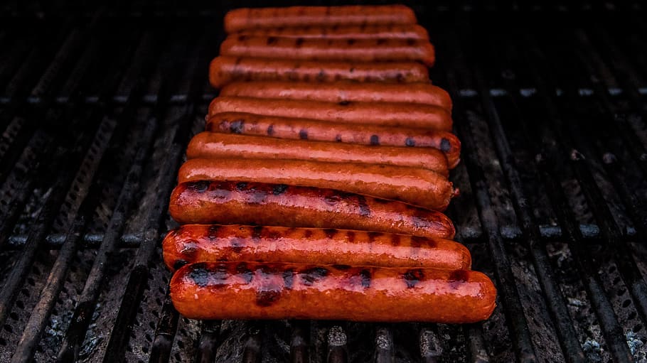 food, hot dog, grill, hot dogs, sausage, wiener, grilled, barbecue, hotdog, grilling