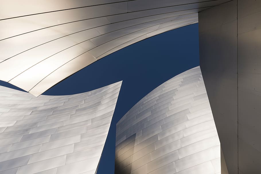 fotografía de ojo de gusano, blanco, edificio, Walt Disney Center, sala de conciertos, sala, arquitectura, punto de referencia, diseño, techo