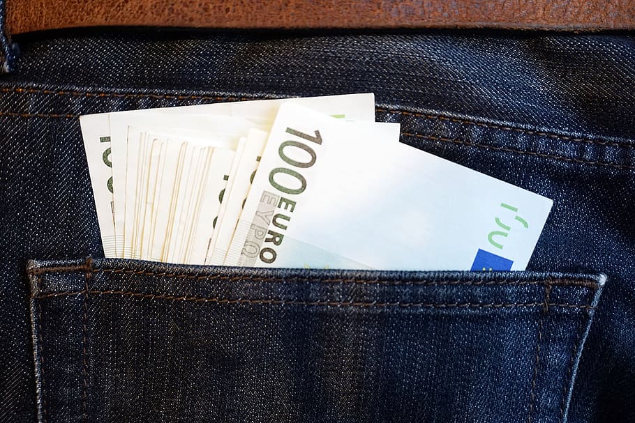 euro, money, euro banknotes, finance, currency, pants, profit, 100, business, a wealth of