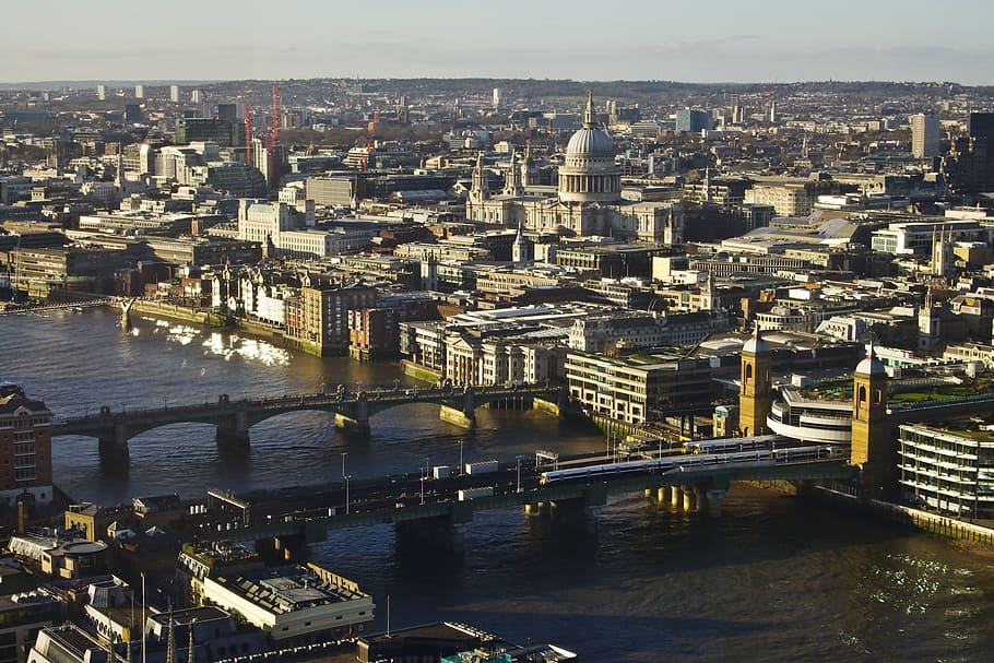 aéreo, fotografía, edificios, puentes, Londres, Panorama, Fragmento, Ciudad, Vista, horizonte