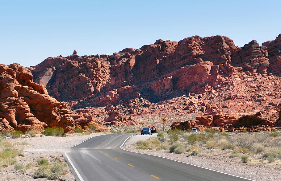 Valley, Fire, State Park, Nevada, terrain, sky, rock - object, road, transportation, rock