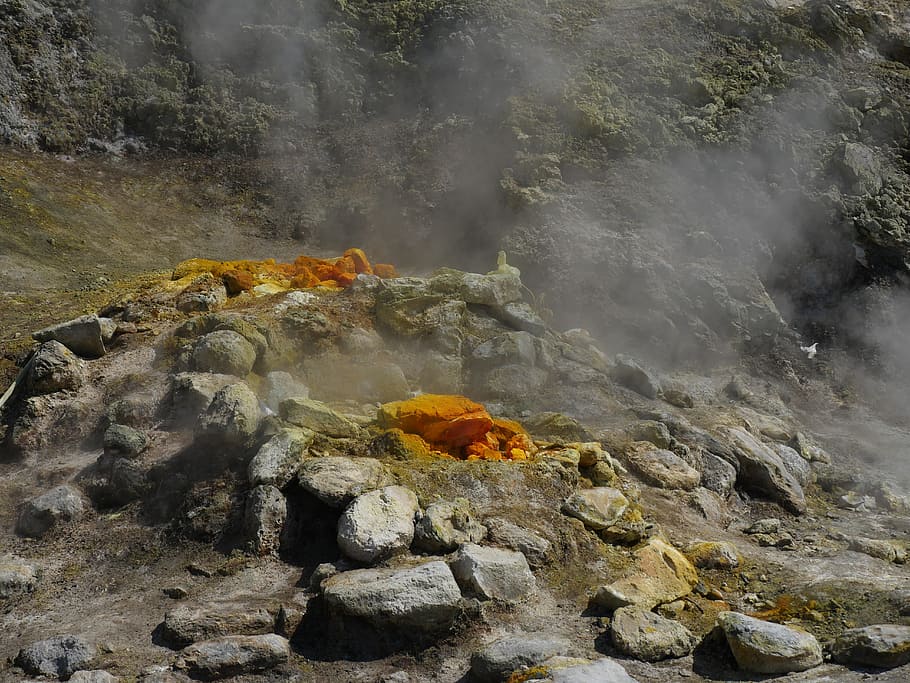 Fumaroles, Volcanism, Steam, Sulphur, Hot, vulkanik, solfatara vulcano, pozzuoli, italia, kawah