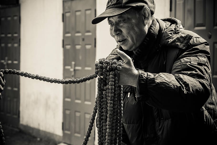 black and white, documentary, character, china, street, people, auction, market, products, male