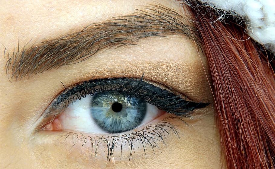 closeup, woman, left, eye, blue, iris, gene, seductive, makeup, beauty