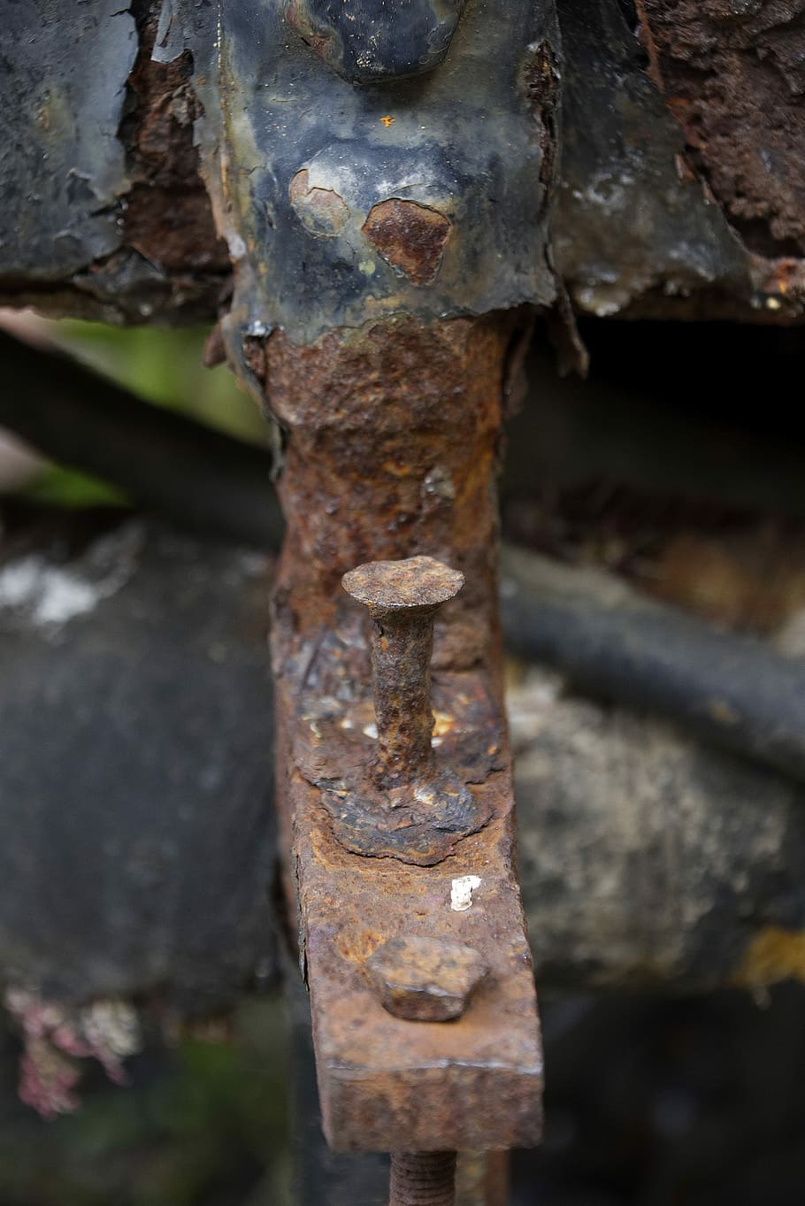oxide, train, metal, old, rusty, close-up, weathered, decline, day, focus on foreground