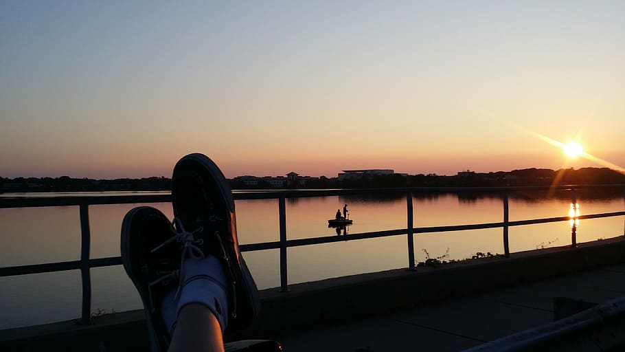 shoes, sunset, boat, sky, water, one person, reflection, nature, shoe, lifestyles