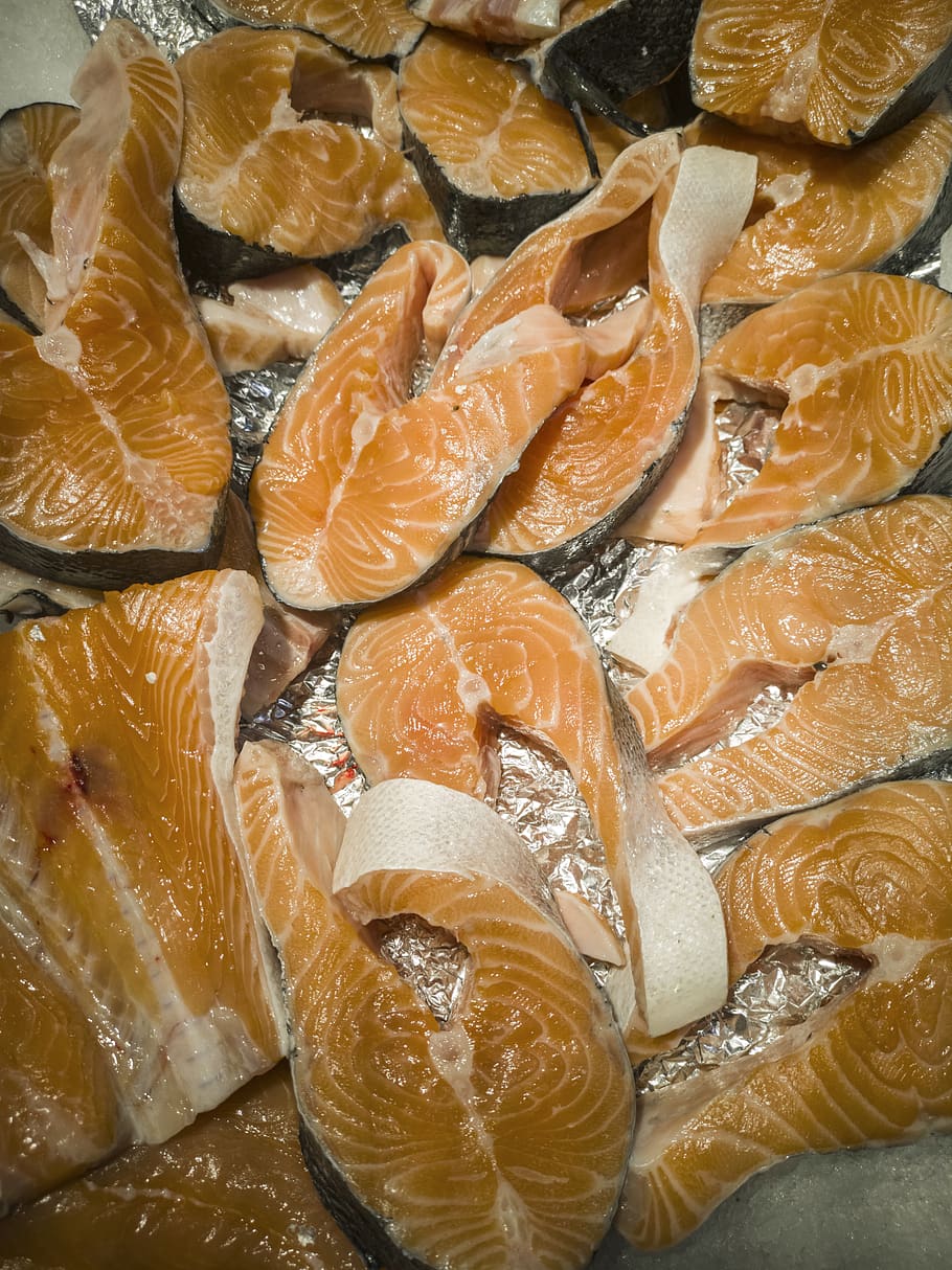 salmon, slice, omega3, fish, market, food, diet, cook, gourmet, healthy