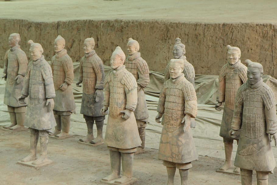 fotografía de paisaje, terra, guerrero de cotta, guerreros de terracota, xi'an, china, ejército, soldado, terracota, cerámica
